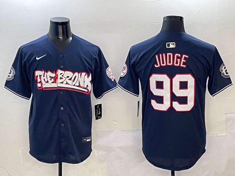 Men New York Yankees #99 Judge Drak Blue four generations Joint Name 2025 Nike MLB Jersey style 411